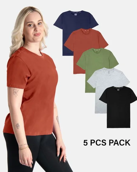 Kerek nyakú puha pamut póló – 5 darabos csomag