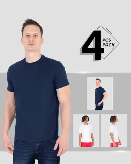 Kerek nyakú puha pamut póló – 4 darabos csomag