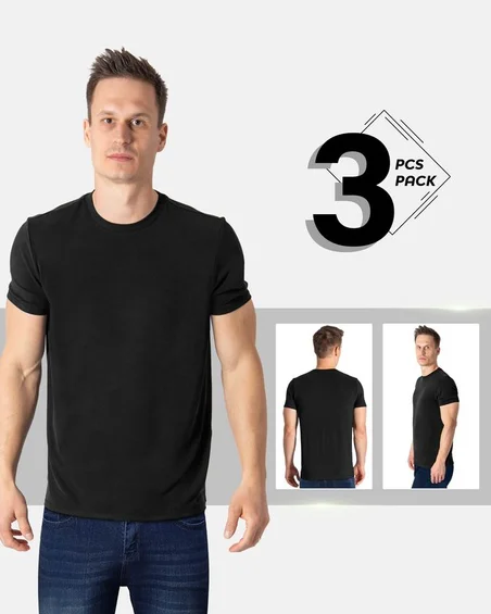 Kerek nyakú bambusz viszkózából készült póló – 3 darabos csomag