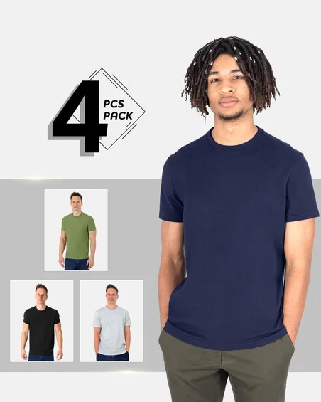 Kerek nyakú puha pamut póló – 4 darabos csomag