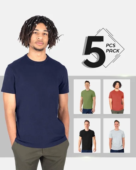 Kerek nyakú puha pamut póló – 5 darabos csomag