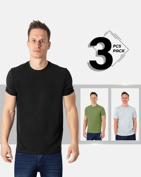 Kerek nyakú puha pamut póló – 3 darabos csomag