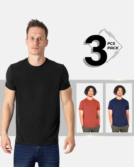 Kerek nyakú puha pamut póló – 3 darabos csomag